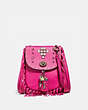 COACH®,FRINGE SADDLE BAG WITH PYRAMID RIVETS,Leather,Small,Pewter/Fuchsia,Front View