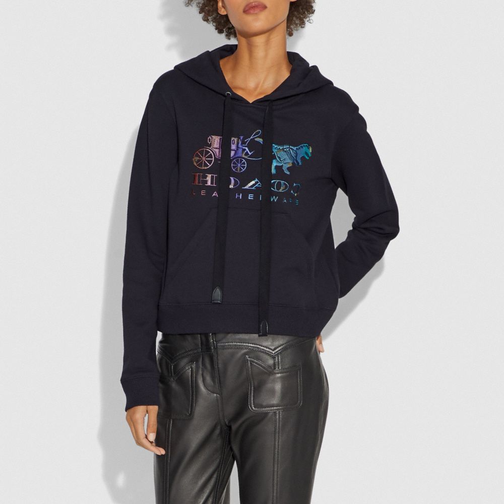 COACH®,MIRRORED REXY AND CARRIAGE SWEATSHIRT,cotton,Dark Shadow,Scale View