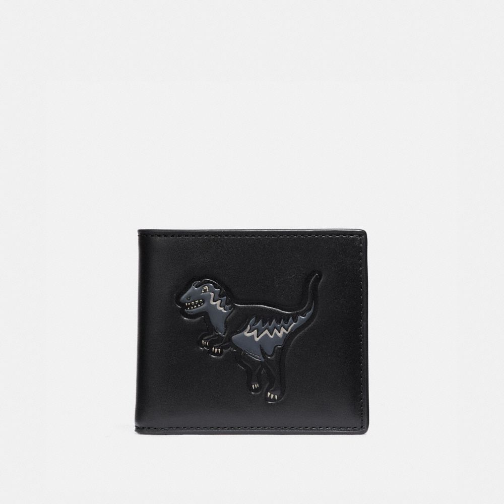 COACH®,DOUBLE BILLFOLD WALLET WITH REXY,Leather,Black,Front View image number 0