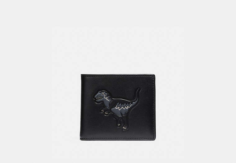 COACH®,DOUBLE BILLFOLD WALLET WITH REXY,Leather,Black,Front View