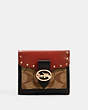 COACH®,GEORGIE SMALL WALLET IN COLORBLOCK SIGNATURE CANVAS WITH RIVETS,pvc,Gold/Khaki/Terracotta Multi,Front View
