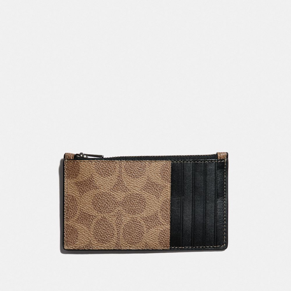 COACH®,ZIP CARD CASE IN SIGNATURE CANVAS WITH REXY,pvc,KHAKI,Back View