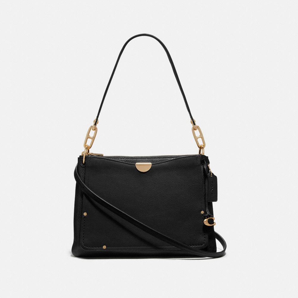 COACH®,DREAMER SHOULDER BAG,Leather,Small,Gold/Black,Front View