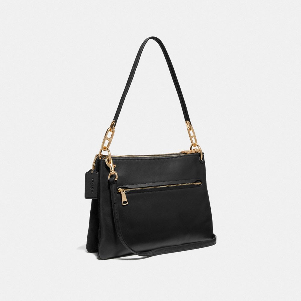 COACH®,DREAMER SHOULDER BAG,Leather,Small,Gold/Black,Angle View