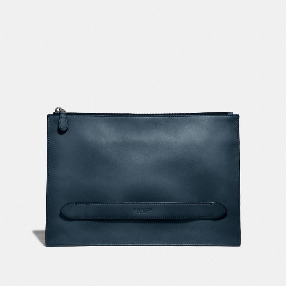 COACH®,MANHATTAN POUCH,Leather,Medium,Denim,Front View