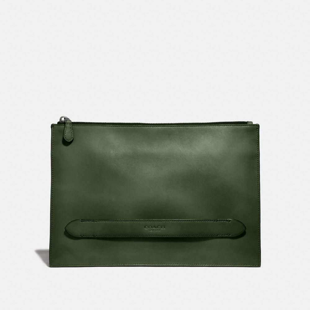 COACH®,MANHATTAN POUCH,Leather,Medium,Olive,Front View