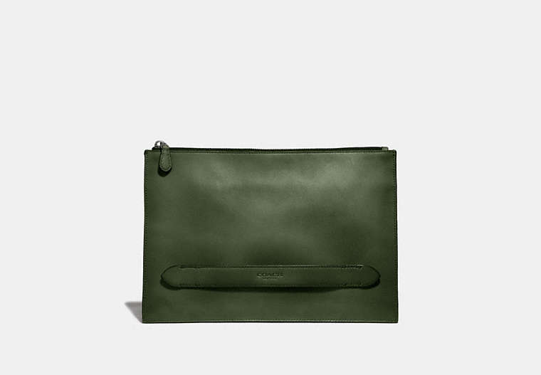 COACH®,MANHATTAN POUCH,Leather,Medium,Olive,Front View