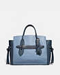 COACH®,SHADOW CARRYALL IN COLORBLOCK WITH SNAKESKIN DETAIL,Leather,Large,Slate/Pewter,Front View