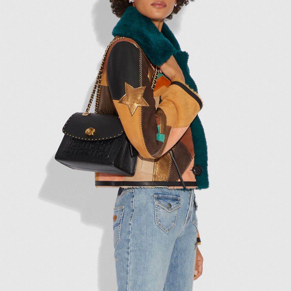 Parker shoulder bag in signature leather with discount rivets