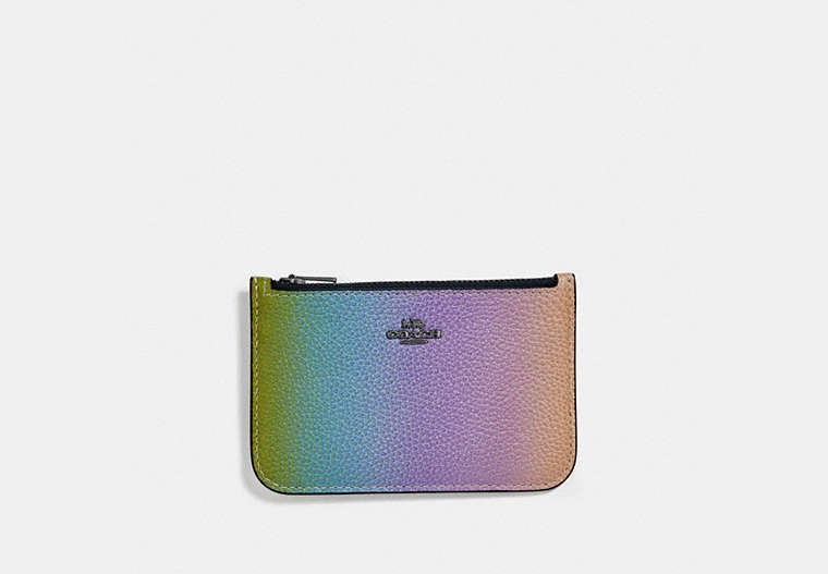 COACH®,ZIP CARD CASE WITH OMBRE,Leather,Gunmetal/Multi,Front View