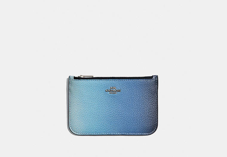 COACH®,ZIP CARD CASE WITH OMBRE,Leather,Silver/Blue Multi,Front View