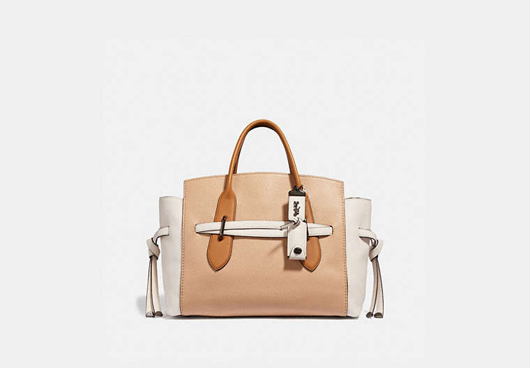 COACH®,SHADOW CARRYALL IN COLORBLOCK,Leather,Large,V5/Beechwood,Front View image number 0