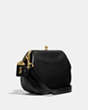 COACH®,FRAME SADDLE BAG,Leather,Medium,Brass/Black,Angle View