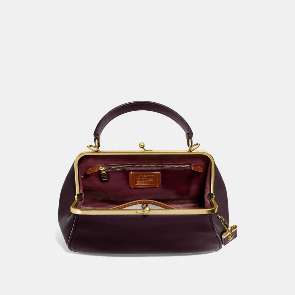 COACH®,FRAME BAG,Leather,Medium,Brass/Oxblood,Inside View,Top View