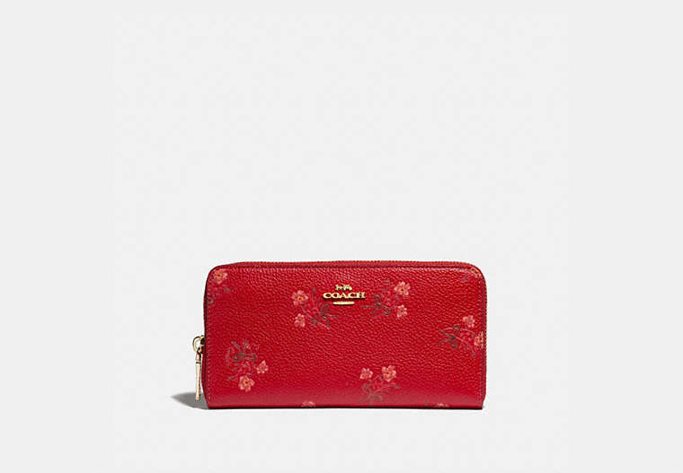 COACH®,LUNAR NEW YEAR ACCORDION ZIP WALLET WITH FLORAL BOW PRINT,Leather,Gold/Jasper,Front View