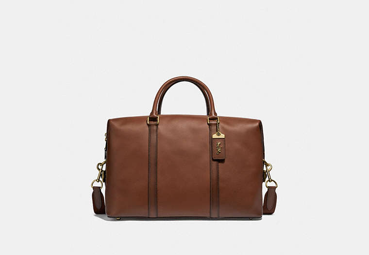 COACH®,METROPOLITAN DUFFLE,Leather,Large,Brass/Saddle,Front View