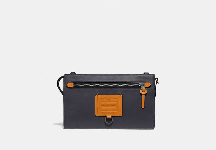 COACH®,RIVINGTON CONVERTIBLE POUCH,Leather,Mini,Midnight/Amber,Front View