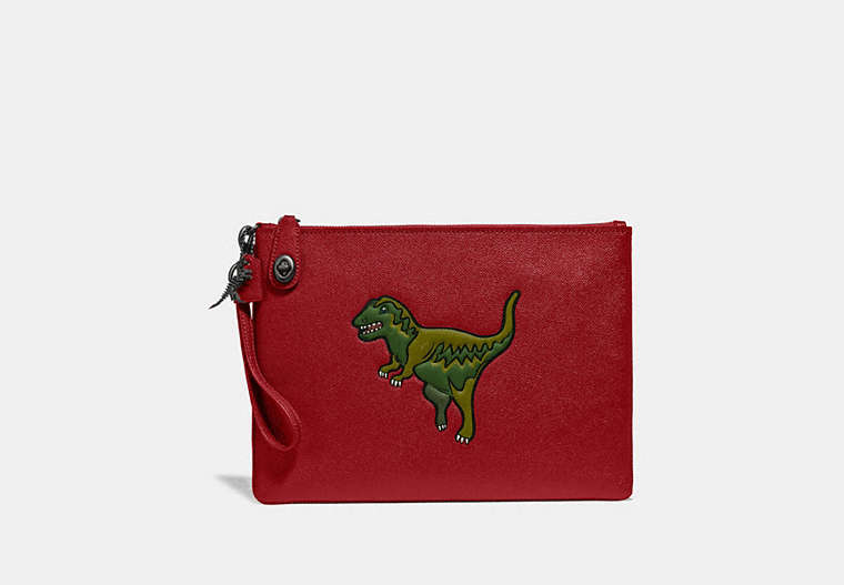 COACH®,TURNLOCK POUCH WITH REXY,Leather,Rexy Red,Front View