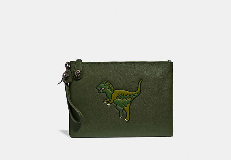 COACH®,TURNLOCK POUCH WITH REXY,Leather,Rexy Green,Front View
