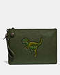 COACH®,TURNLOCK POUCH WITH REXY,Leather,Rexy Green,Front View