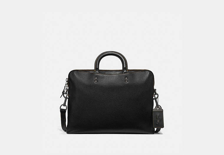 COACH®,ROGUE SLIM BRIEF,Pebbled Leather,Medium,Light Antique Nickel/Black,Front View image number 0