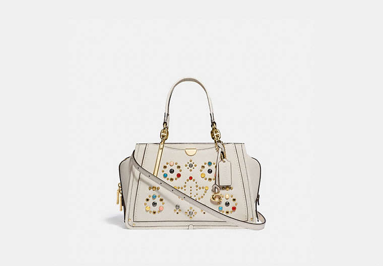 COACH®,DREAMER WITH RIVETS,Leather,Medium,Gold/Chalk,Front View