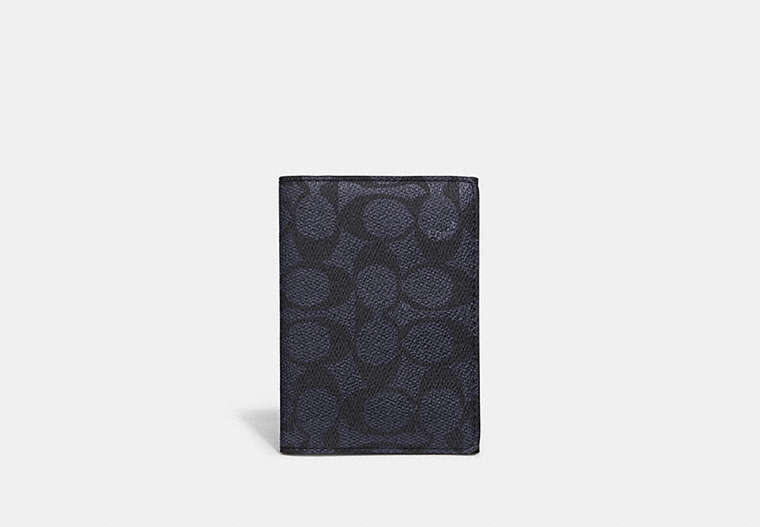 COACH®,BIFOLD CARD CASE IN SIGNATURE CANVAS,pvc,Midnight,Front View