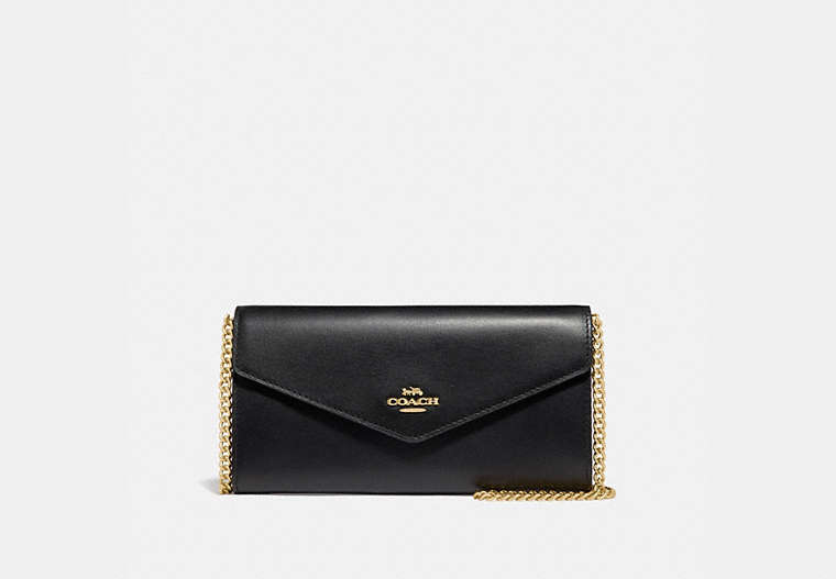 COACH®,ENVELOPE CHAIN WALLET,Leather,Gold/Black,Front View