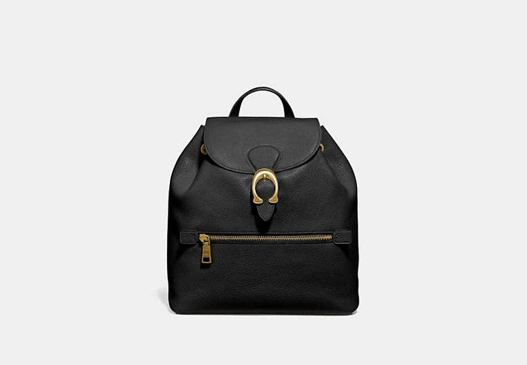 COACH®,EVIE BACKPACK,Leather,Large,Brass/Black,Front View