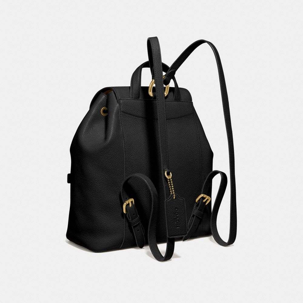 COACH®,EVIE BACKPACK,Leather,Large,Brass/Black,Angle View
