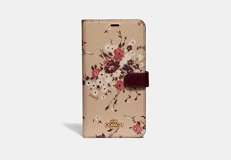 COACH®,IPHONE XS MAX FOLIO WITH FLORAL BUNDLE PRINT,Leather,Beechwood Multi,Front View