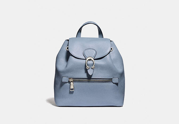 COACH®,EVIE BACKPACK 22,Leather,Medium,Pewter/Mist,Front View