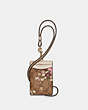 COACH®,ID LANYARD IN SIGNATURE CANVAS WITH EVERGREEN FLORAL PRINT,pvc,Gold/Khaki Multi,Front View