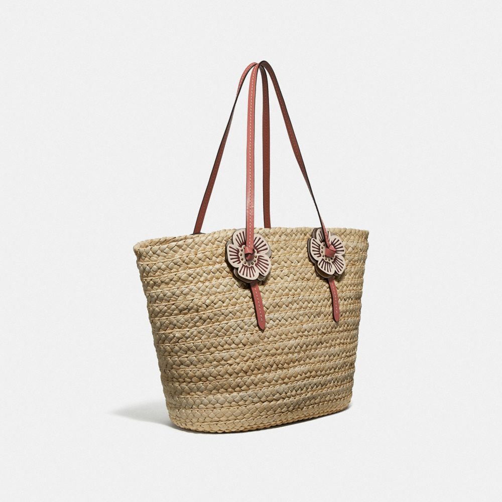 Woven Tote With Tea Rose