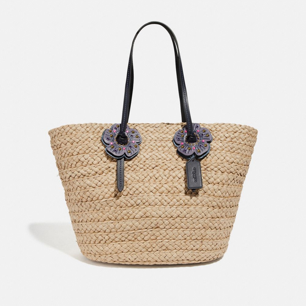 Woven Tote With Tea Rose