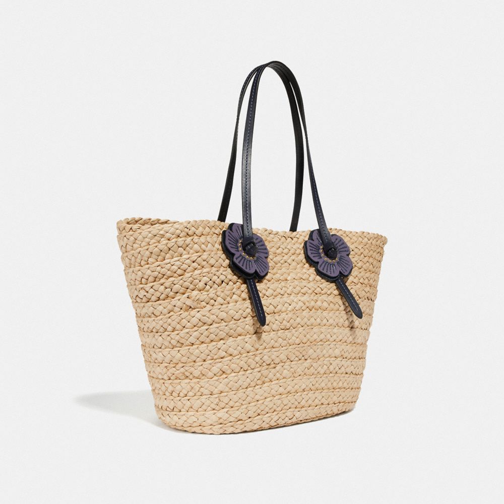 Woven Tote With Tea Rose