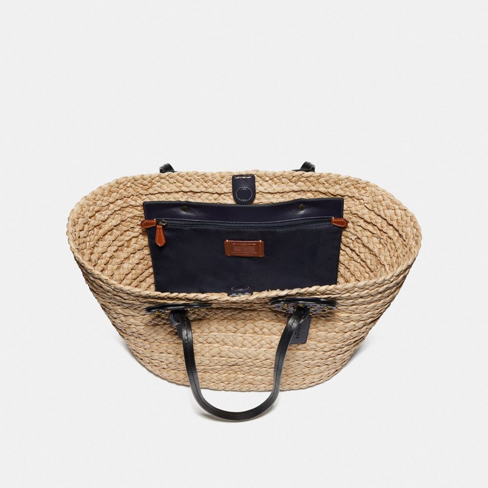 Woven Tote With Tea Rose