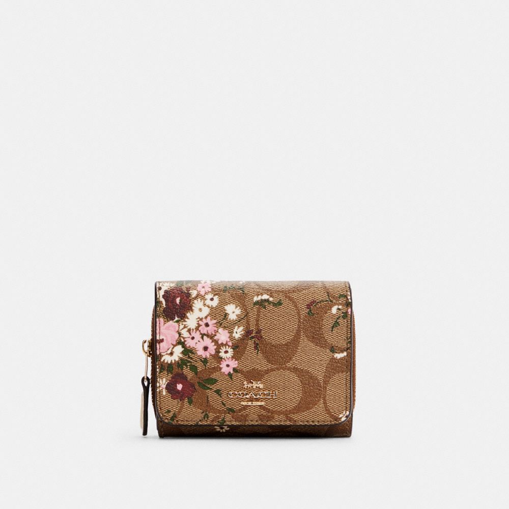 COACH SMALL shops TRIFOLD WALLET WITH VINTAGE DAISY SCRIPT PRINT