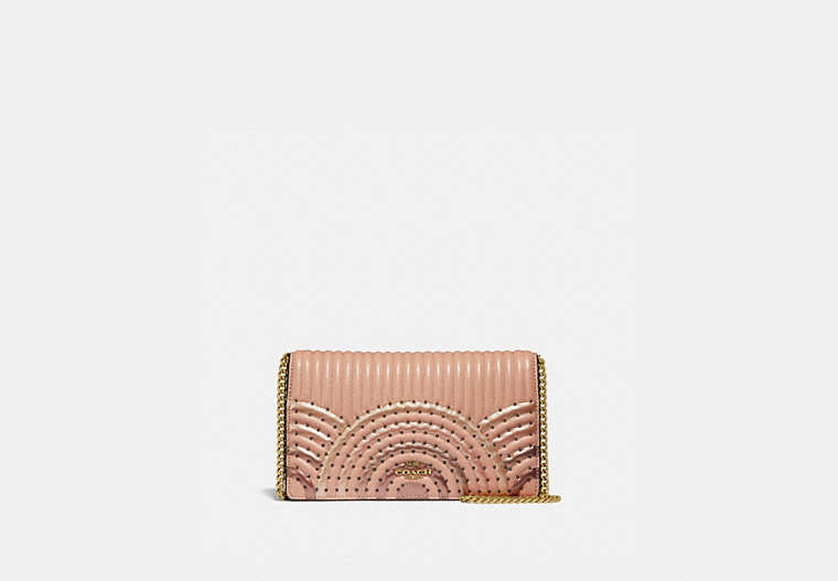 Callie Foldover Chain Clutch With Colorblock Deco Quilting And Rivets
