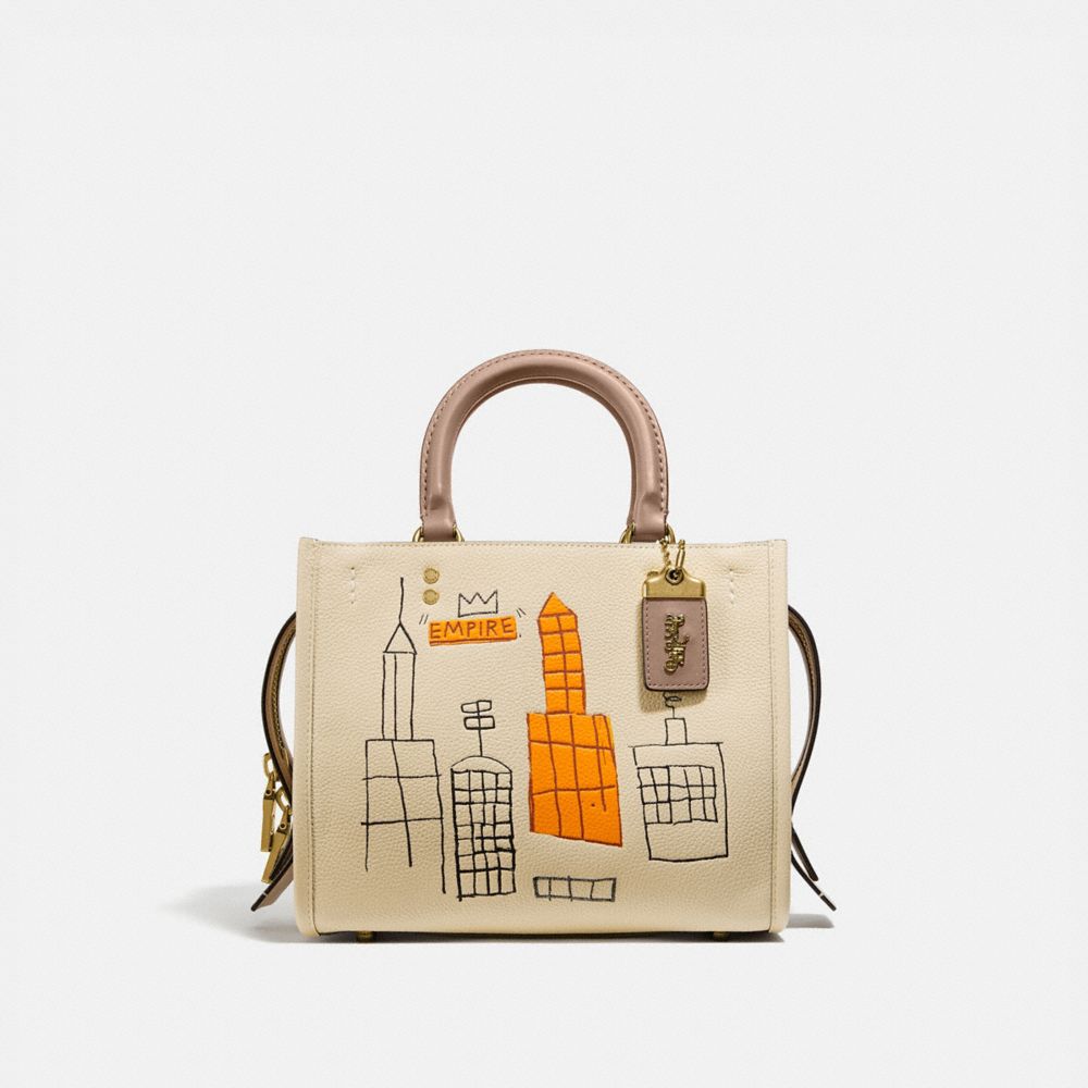 COACH®,COACH X JEAN-MICHEL BASQUIAT ROGUE 25,Leather,Medium,Brass/Ivory,Front View