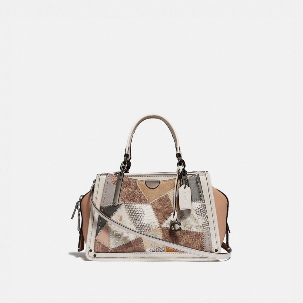 COACH®,DREAMER 21 WITH SIGNATURE PATCHWORK,Leather,Pewter/Tan Beechwood Multi,Front View
