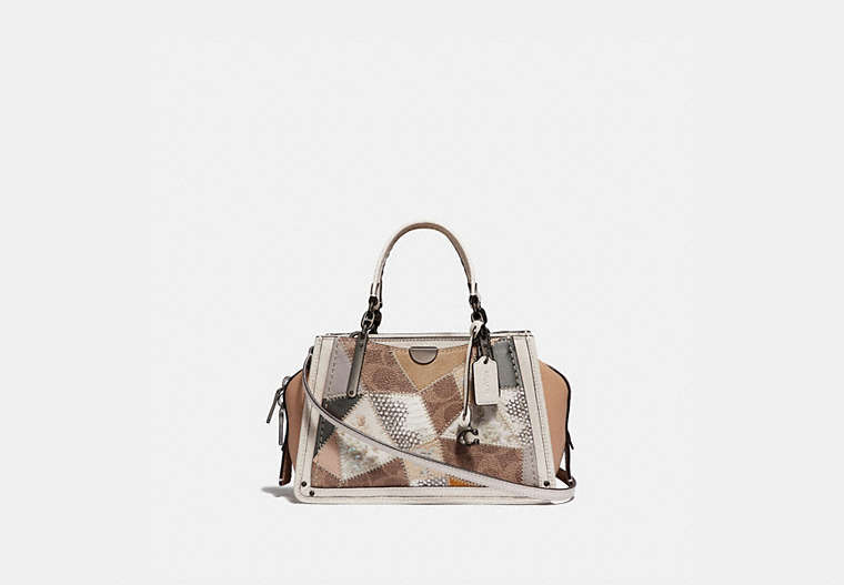 COACH®,DREAMER 21 WITH SIGNATURE PATCHWORK,Leather,Pewter/Tan Beechwood Multi,Front View