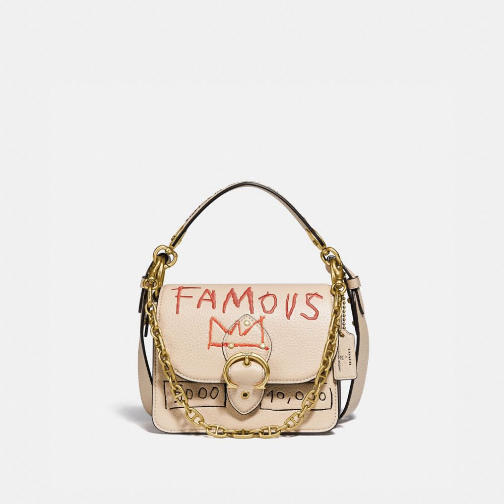 COACH®,COACH X JEAN-MICHEL BASQUIAT BEAT SHOULDER BAG 18,Leather,Small,Brass/Ivory,Front View