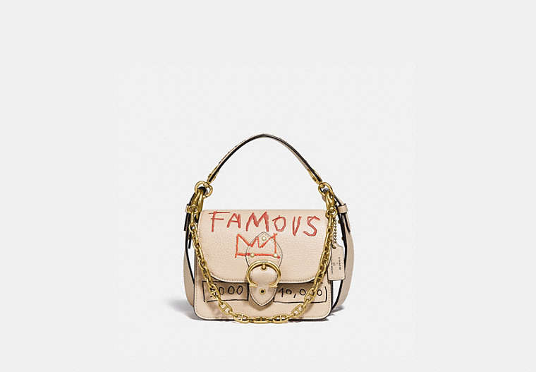 COACH®,COACH X JEAN-MICHEL BASQUIAT BEAT SHOULDER BAG 18,Leather,Small,Brass/Ivory,Front View