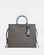 COACH®,ROGUE 36 IN COLORBLOCK WITH OSTRICH DETAIL,Ostrich,Brass/Heather Grey Multi,Front View