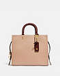 COACH®,ROGUE BAG IN COLORBLOCK WITH OSTRICH DETAIL,Ostrich,Medium,Brass/Beechwood,Front View