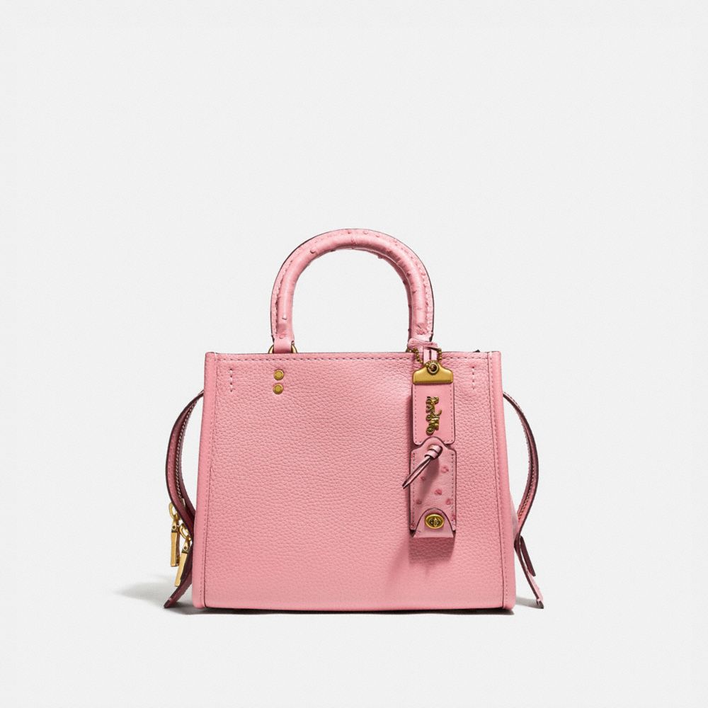 COACH®,ROGUE BAG 25 WITH OSTRICH DETAIL,Ostrich,Brass/PINK,Front View