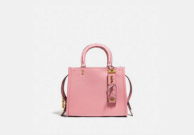 COACH®,ROGUE BAG 25 WITH OSTRICH DETAIL,Ostrich,Brass/PINK,Front View image number 0