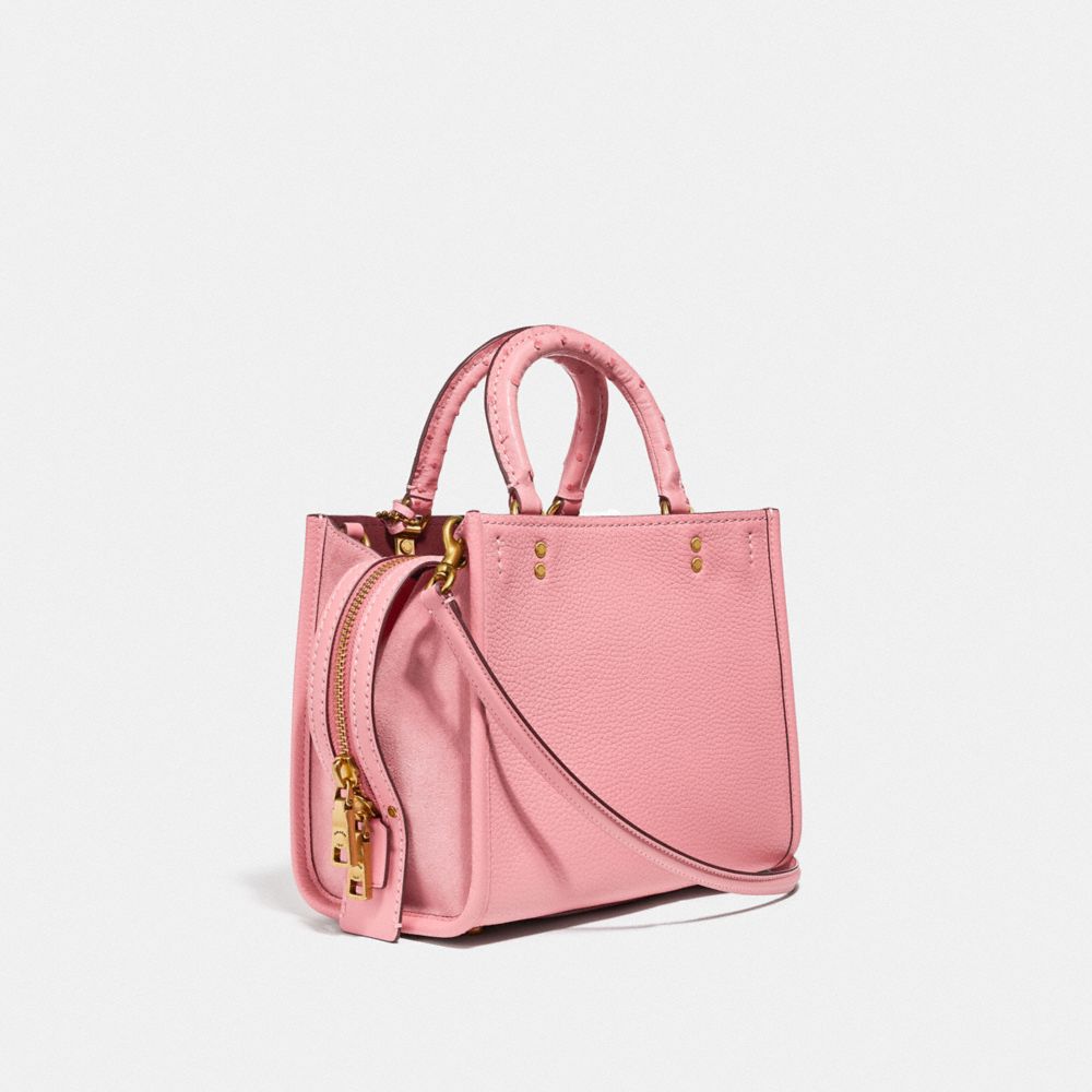 COACH®,ROGUE BAG 25 WITH OSTRICH DETAIL,Ostrich,Brass/PINK,Angle View