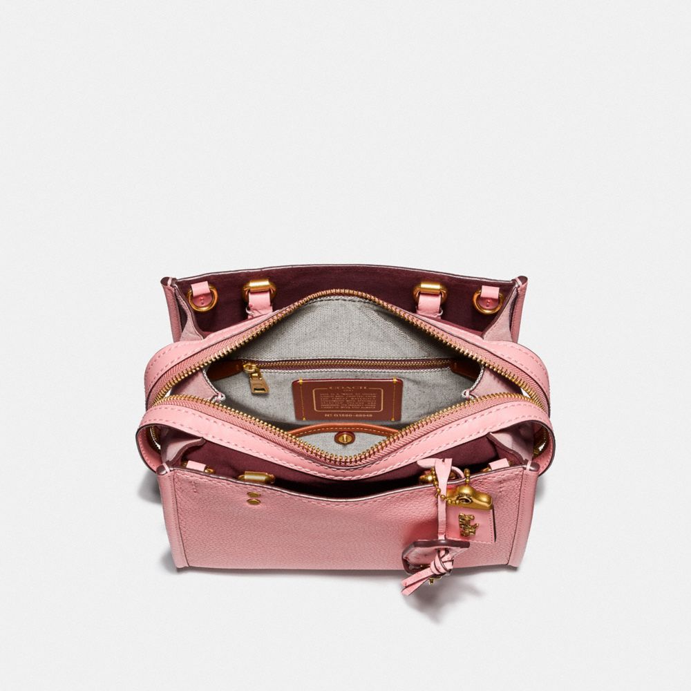 COACH®,ROGUE BAG 25 WITH OSTRICH DETAIL,Ostrich,Brass/PINK,Inside View,Top View